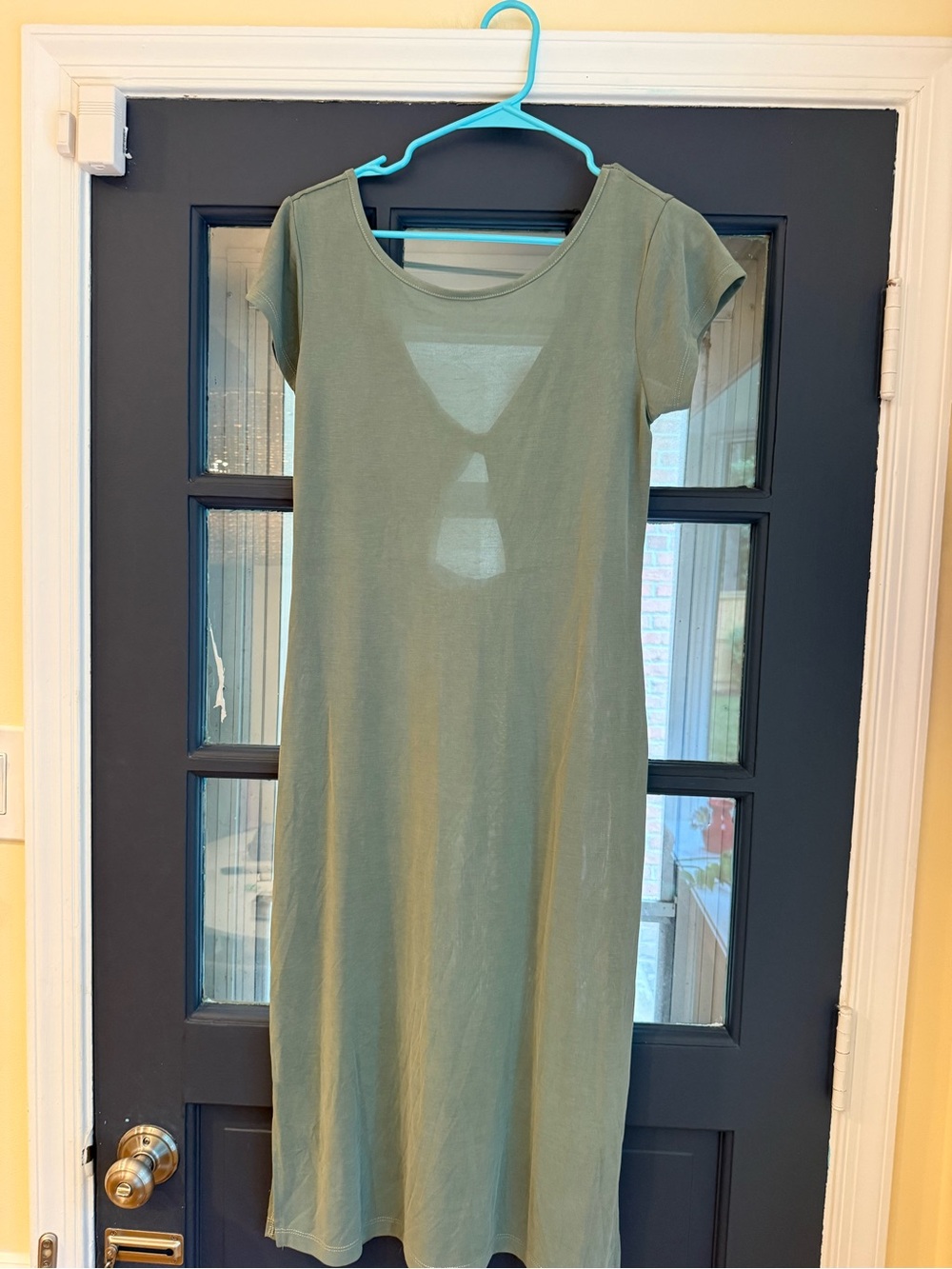 Z Supply Sage Green Short Sleeve Midi Dress with cut out Medium